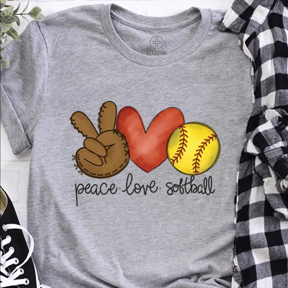 NEW Gray Cotton Blend T-Shirt Softball Fans Tee Super Soft Unisex Sizes - Picture 4 of 5